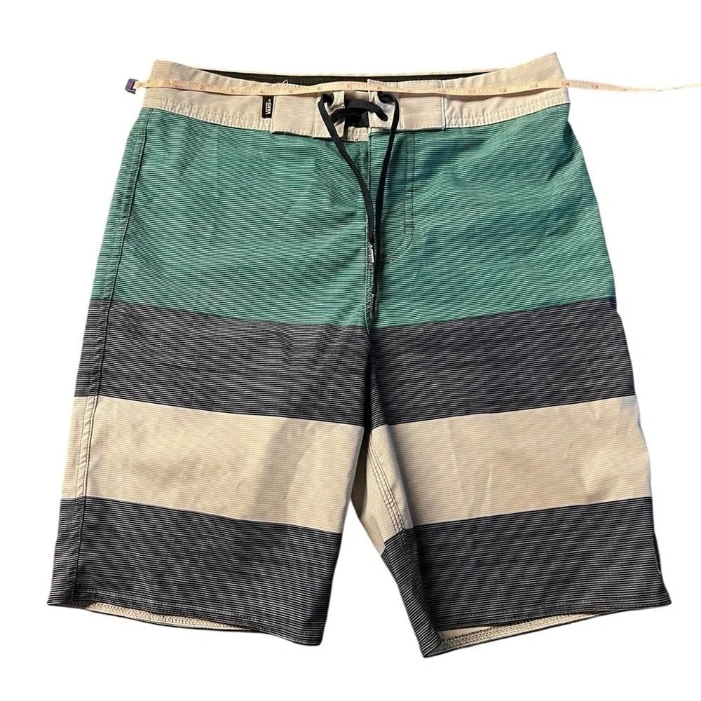 Vans Green, Blue and White Board Shorts with Color-Blocked Design Boys Size 12